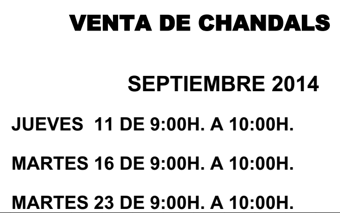 Venta de chandals – Septiembre 2014