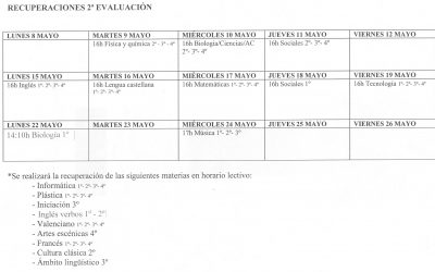 Recuperaciones ESO – 2ª Evaluación 16/17
