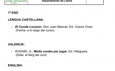 Libros de lectura curso 2018-2019 – Departamento de letras